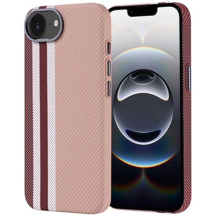 Apple iPhone 16E Kılıf Magsafe Şarj Özellikli Karbon Fiber Görünümlü Zore Nekst Kapak - Gold