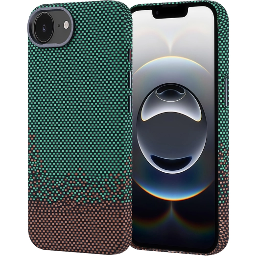 Apple iPhone 16E Kılıf Magsafe Şarj Özellikli Karbon Fiber Görünümlü Zore Nekst Kapak - Yeşil