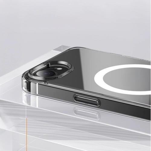 Apple iPhone 16e Kılıf Magsafe Şarj Özellikli Şeffaf Sert PC Embos Kapak - Şeffaf