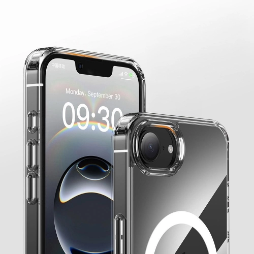 Apple iPhone 16e Kılıf Magsafe Şarj Özellikli Şeffaf Sert PC Embos Kapak - Şeffaf