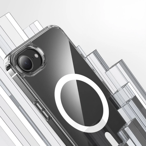 Apple iPhone 16e Kılıf Magsafe Şarj Özellikli Şeffaf Sert PC Embos Kapak - Şeffaf