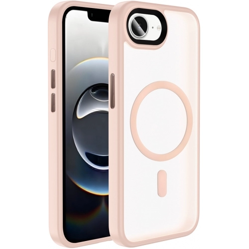 Apple iPhone 16e Kılıf Mat Arka Yüzey Wireless Şarj Özellikli Flet Magsafe Kapak - Pembe