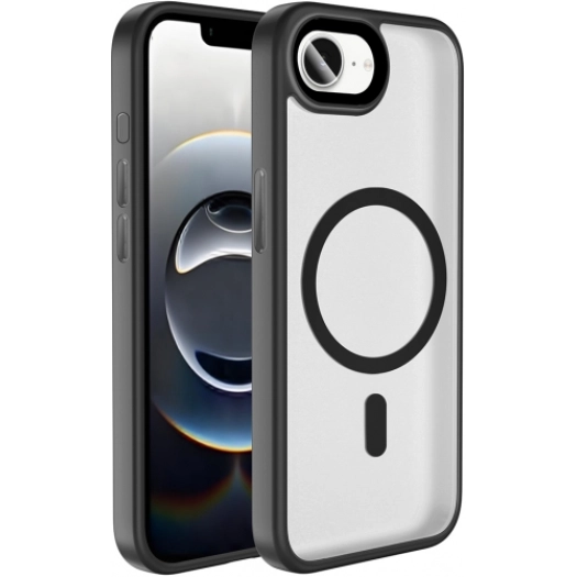 Apple iPhone 16e Kılıf Mat Arka Yüzey Wireless Şarj Özellikli Flet Magsafe Kapak - Siyah