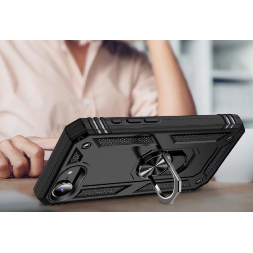 Apple iPhone 16e Kılıf Silikon Zırhlı Standlı Yüzüklü Mıknatıslı Tank Kapak - Kırmızı