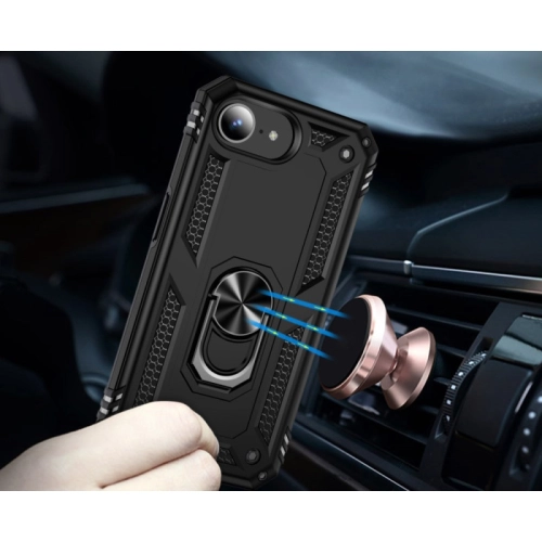 Apple iPhone 16e Kılıf Silikon Zırhlı Standlı Yüzüklü Mıknatıslı Tank Kapak - Siyah