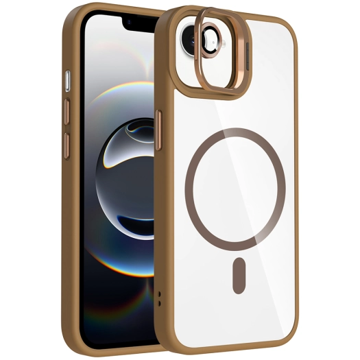 Apple iPhone 16e Kılıf Standlı ve Kamera Lens Hediyeli M-Safe Şarj Özellikli Etro Kapak - Desert Titanyum