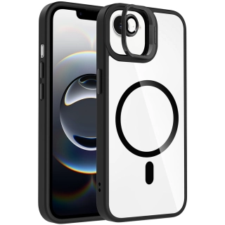 Apple iPhone 16e Kılıf Standlı ve Kamera Lens Hediyeli M-Safe Şarj Özellikli Etro Kapak - Siyah