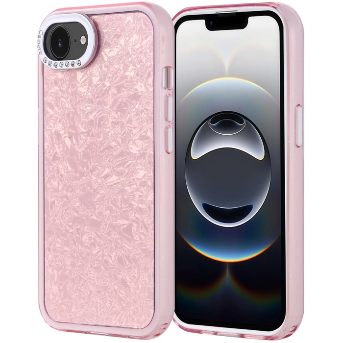 Apple iPhone 16e ile Uyumlu Kılıf Buzlu Parıltılı Lüks Kamera Lens Darbeye Dayanıklı Kapi Kapak - Pembe
