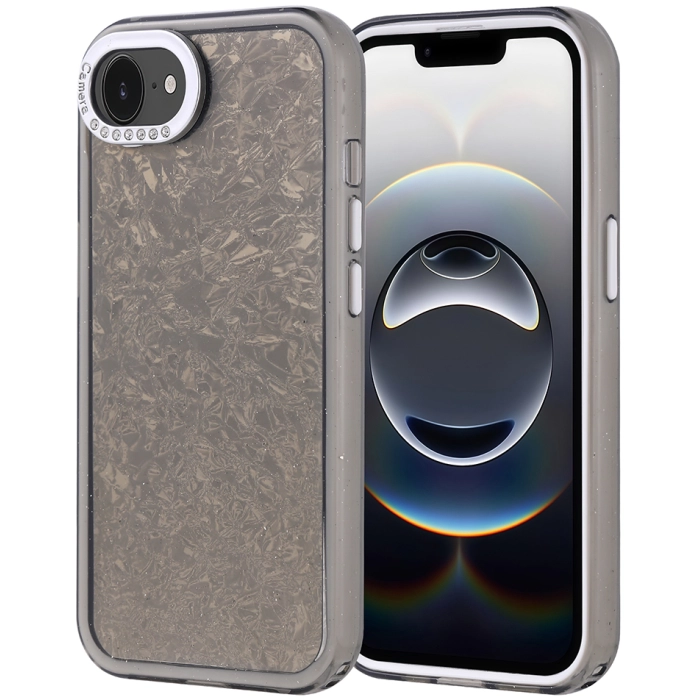 Apple iPhone 16e ile Uyumlu Kılıf Buzlu Parıltılı Lüks Kamera Lens Darbeye Dayanıklı Kapi Kapak - Siyah