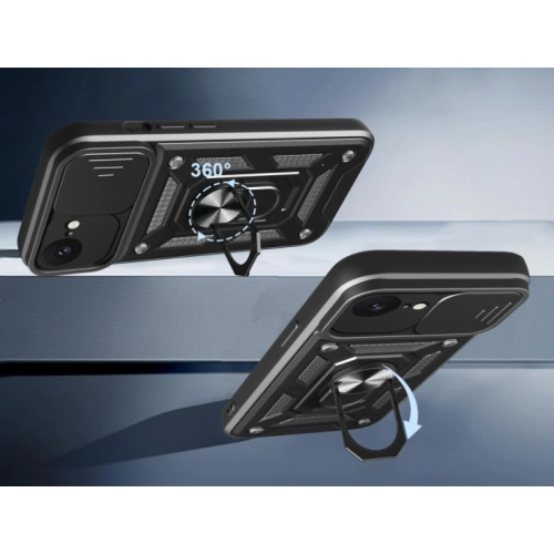 Apple iPhone 16e Kılıf Zırhlı Standlı Silikon Sürgülü Kamera Korumalı Tank Kapak - Mavi