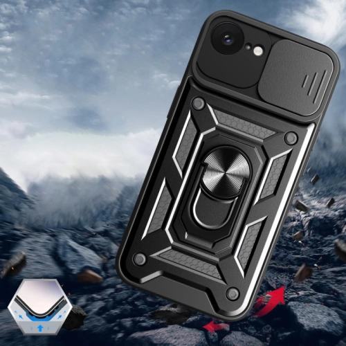 Apple iPhone 16e Kılıf Zırhlı Standlı Silikon Sürgülü Kamera Korumalı Tank Kapak - Mavi