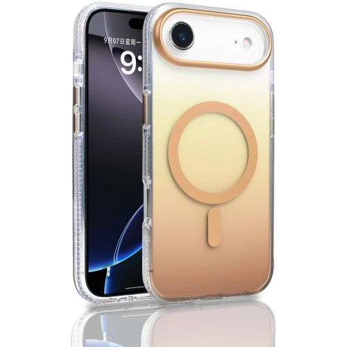 Apple iPhone 17 Air Kılıf MagSafe Destekli Kılıf, Şeffaf ve Renk Geçişli Zore Toros Kapak - Gold