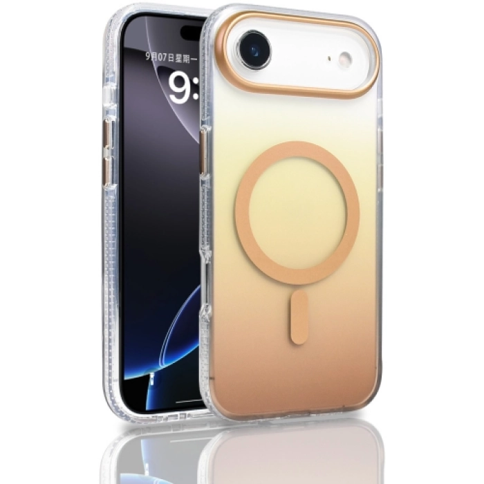 Apple iPhone 17 Air Kılıf MagSafe Destekli Kılıf, Şeffaf ve Renk Geçişli Zore Toros Kapak - Gold