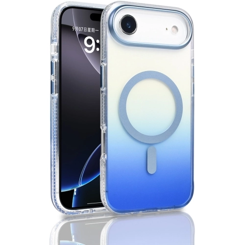 Apple iPhone 17 Air Kılıf MagSafe Destekli Kılıf, Şeffaf ve Renk Geçişli Zore Toros Kapak - Mavi