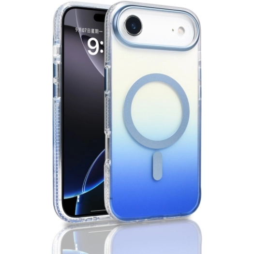 Apple iPhone 17 Air Kılıf MagSafe Destekli Kılıf, Şeffaf ve Renk Geçişli Zore Toros Kapak - Mavi