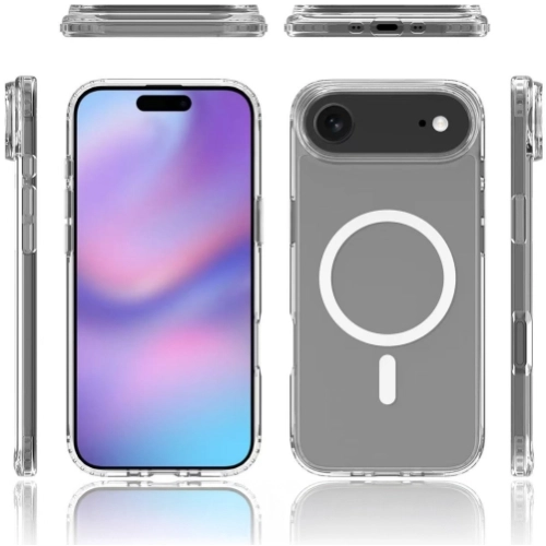 Apple iPhone 17 Air Kılıf Magsafe Şarj Özellikli Şeffaf Sert PC Embos Kapak - Şeffaf