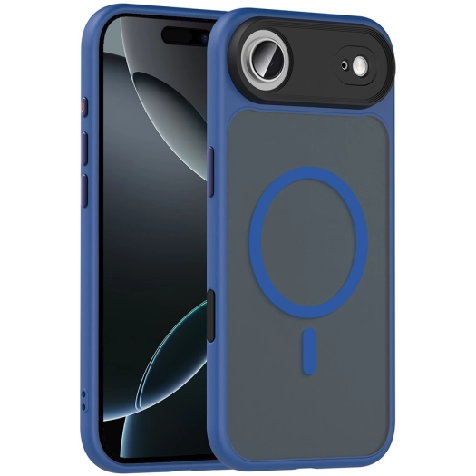 Apple iPhone 17 Air Kılıf Mat Arka Yüzey Wireless Şarj Özellikli Flet Magsafe Kapak - Lacivert