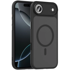 Apple iPhone 17 Air Kılıf Mat Arka Yüzey Wireless Şarj Özellikli Flet Magsafe Kapak - Siyah