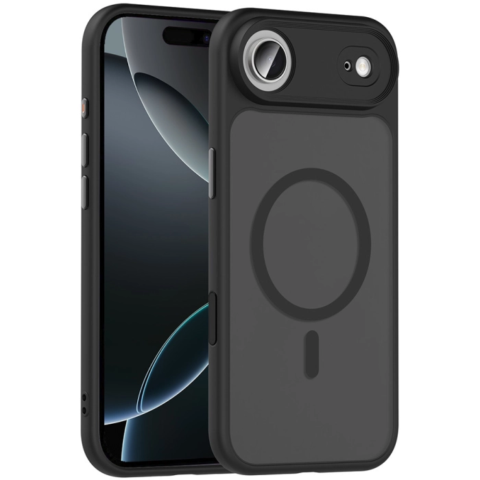 Apple iPhone 17 Air Kılıf Mat Arka Yüzey Wireless Şarj Özellikli Flet Magsafe Kapak - Siyah