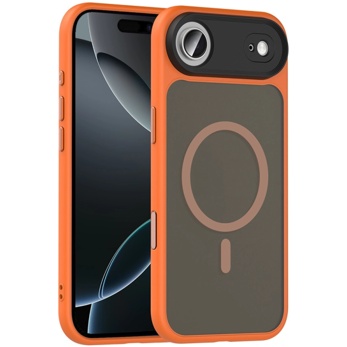 Apple iPhone 17 Air Kılıf Mat Arka Yüzey Wireless Şarj Özellikli Flet Magsafe Kapak - Turuncu