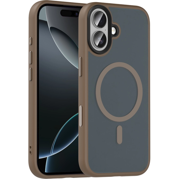 Apple iPhone 17 Kılıf Mat Arka Yüzey Wireless Şarj Özellikli Flet Magsafe Kapak - Desert Titanyum