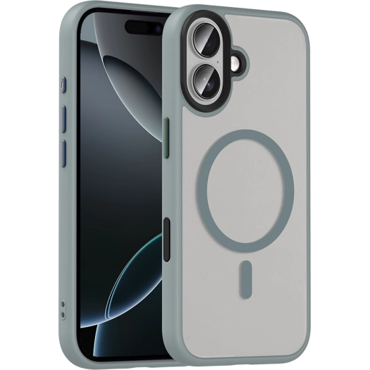 Apple iPhone 17 Kılıf Mat Arka Yüzey Wireless Şarj Özellikli Flet Magsafe Kapak - Gri