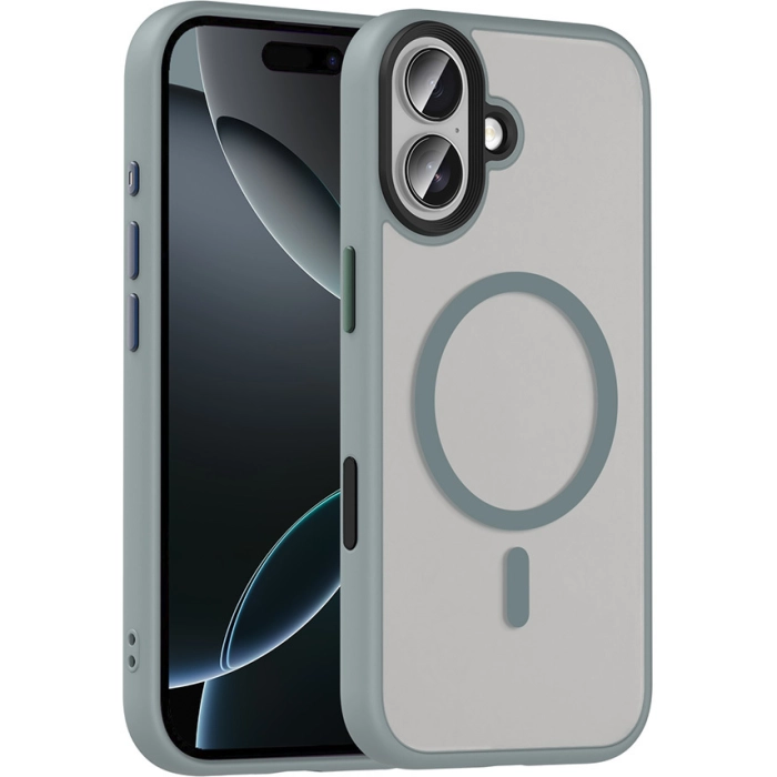 Apple iPhone 17 Kılıf Mat Arka Yüzey Wireless Şarj Özellikli Flet Magsafe Kapak - Gri