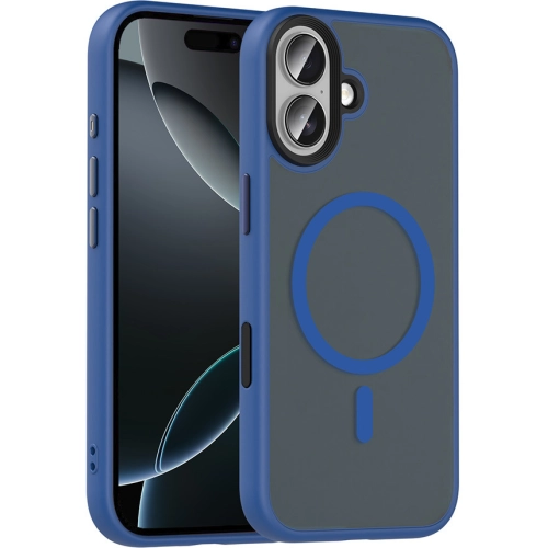 Apple iPhone 17 Kılıf Mat Arka Yüzey Wireless Şarj Özellikli Flet Magsafe Kapak - Lacivert