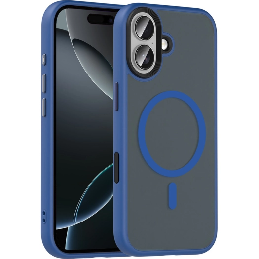 Apple iPhone 17 Kılıf Mat Arka Yüzey Wireless Şarj Özellikli Flet Magsafe Kapak - Lacivert