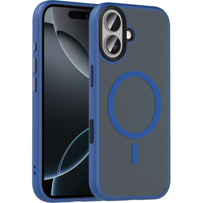 Apple iPhone 17 Kılıf Mat Arka Yüzey Wireless Şarj Özellikli Flet Magsafe Kapak - Lacivert