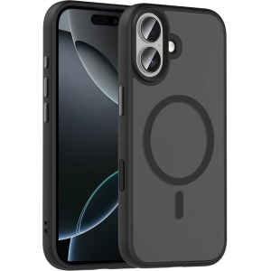 Apple iPhone 17 Kılıf Mat Arka Yüzey Wireless Şarj Özellikli Flet Magsafe Kapak - Siyah