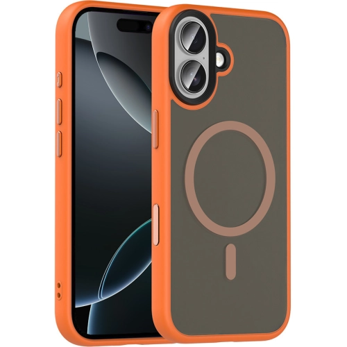 Apple iPhone 17 Kılıf Mat Arka Yüzey Wireless Şarj Özellikli Flet Magsafe Kapak - Turuncu