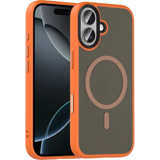 Apple iPhone 17 Kılıf Mat Arka Yüzey Wireless Şarj Özellikli Flet Magsafe Kapak - Turuncu