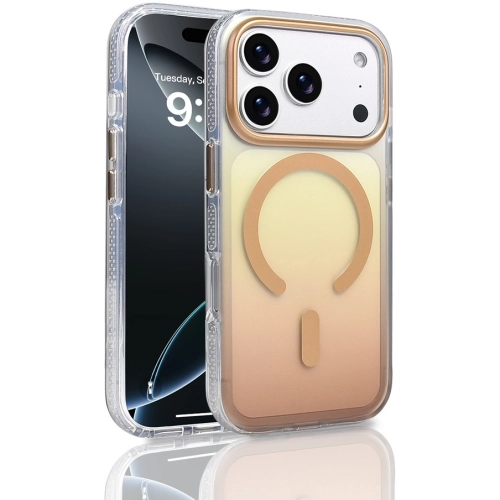 Apple iPhone 17 Pro Kılıf MagSafe Destekli Kılıf, Şeffaf ve Renk Geçişli Zore Toros Kapak - Gold