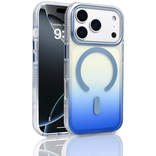 Apple iPhone 17 Pro Kılıf MagSafe Destekli Kılıf, Şeffaf ve Renk Geçişli Zore Toros Kapak - Mavi