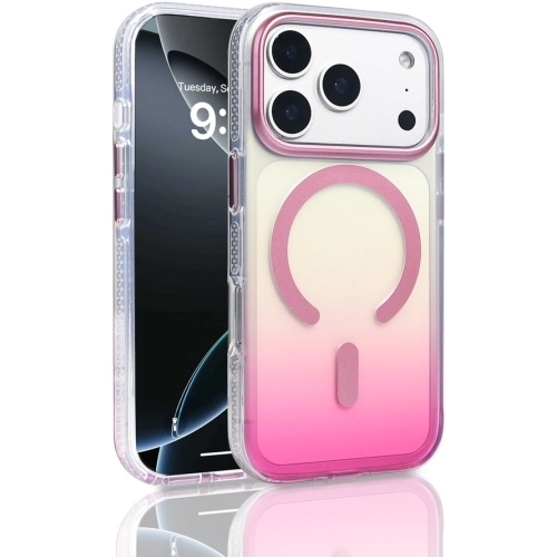 Apple iPhone 17 Pro Kılıf MagSafe Destekli Kılıf, Şeffaf ve Renk Geçişli Zore Toros Kapak - Rose Pembe