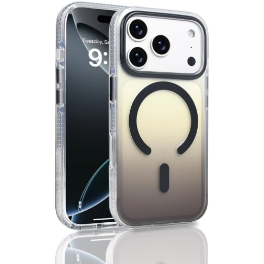 Apple iPhone 17 Pro Kılıf MagSafe Destekli Kılıf, Şeffaf ve Renk Geçişli Zore Toros Kapak - Siyah