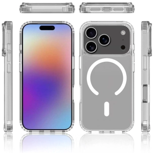 Apple iPhone 17 Pro Kılıf Magsafe Şarj Özellikli Şeffaf Sert PC Embos Kapak - Şeffaf