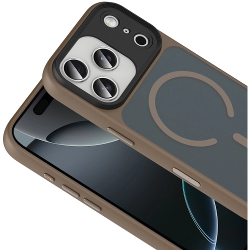 Apple iPhone 17 Pro Kılıf Mat Arka Yüzey Wireless Şarj Özellikli Flet Magsafe Kapak - Gri