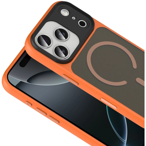 Apple iPhone 17 Pro Kılıf Mat Arka Yüzey Wireless Şarj Özellikli Flet Magsafe Kapak - Turuncu