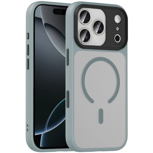 Apple iPhone 17 Pro Kılıf Mat Arka Yüzey Wireless Şarj Özellikli Flet Magsafe Kapak - Gri