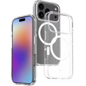 Apple iPhone 17 Pro Max Kılıf Magsafe Şarj Özellikli Şeffaf Sert PC Embos Kapak - Şeffaf