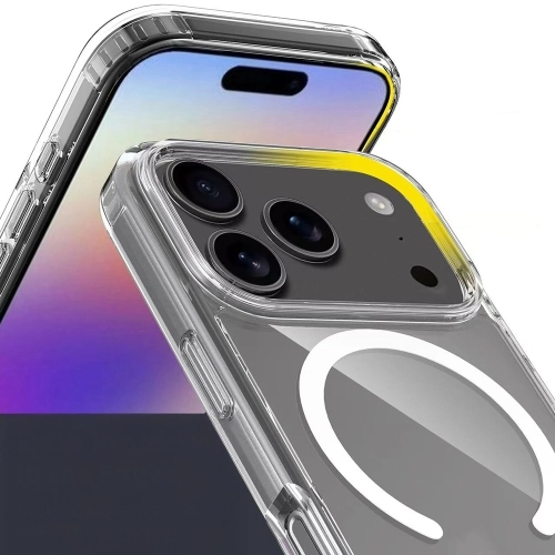 Apple iPhone 17 Pro Max Kılıf Magsafe Şarj Özellikli Şeffaf Sert PC Embos Kapak - Şeffaf