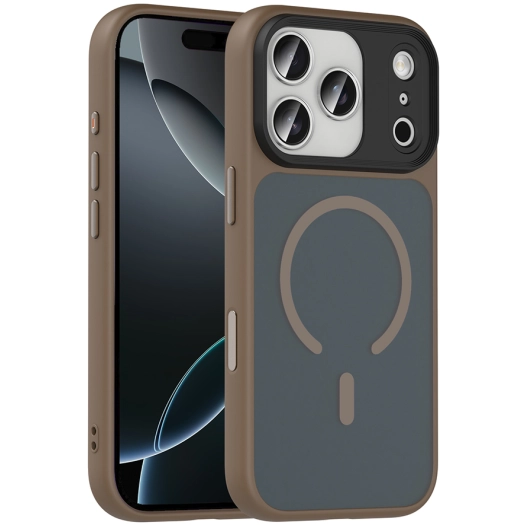 Apple iPhone 17 Pro Max Kılıf Mat Arka Yüzey Wireless Şarj Özellikli Flet Magsafe Kapak - Desert Titanyum