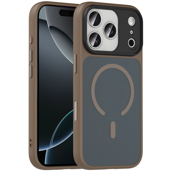 Apple iPhone 17 Pro Max Kılıf Mat Arka Yüzey Wireless Şarj Özellikli Flet Magsafe Kapak - Desert Titanyum