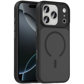 Apple iPhone 17 Pro Max Kılıf Mat Arka Yüzey Wireless Şarj Özellikli Flet Magsafe Kapak - Siyah