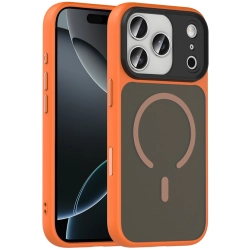 Apple iPhone 17 Pro Max Kılıf Mat Arka Yüzey Wireless Şarj Özellikli Flet Magsafe Kapak - Turuncu