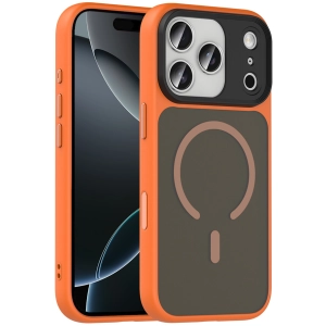 Apple iPhone 17 Pro Max Kılıf Mat Arka Yüzey Wireless Şarj Özellikli Flet Magsafe Kapak - Turuncu