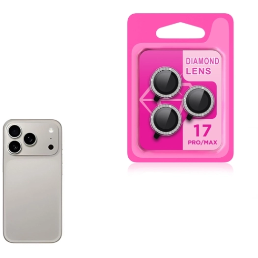 Apple iPhone 17 Pro Max Lens Kamera Koruyucu Taşlı Parmak İzi Bırakmaz CL-06 - Titanyum-Gri