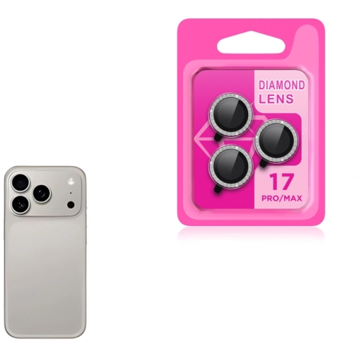 Apple iPhone 17 Pro Max Lens Kamera Koruyucu Taşlı Parmak İzi Bırakmaz CL-06 - Titanyum-Gri